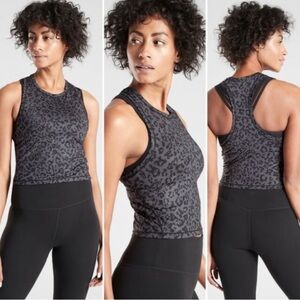 Athleta Shanti Leopard racerback Tank Top cropped crop XSmall xs athletic yoga